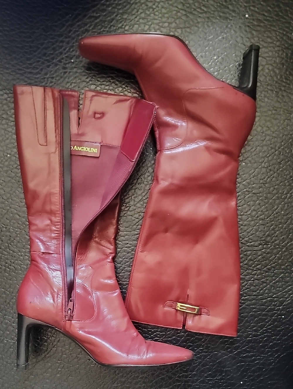Enzo Angiolini Burgundy Red Leather Knee-High Heeled Boots